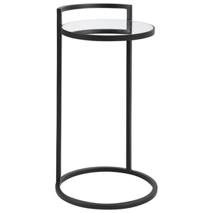 Round Mirrored Top Accent Table-Matte Black