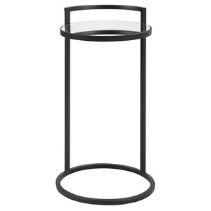 Round Mirrored Top Accent Table-Matte Black