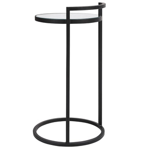 Round Mirrored Top Accent Table-Matte Black