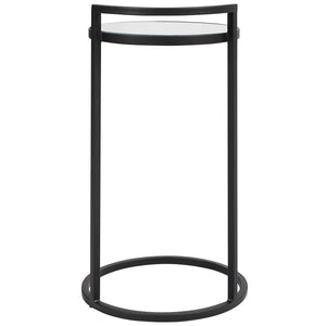 Round Mirrored Top Accent Table-Matte Black