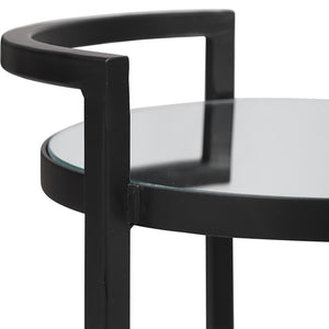 Round Mirrored Top Accent Table-Matte Black
