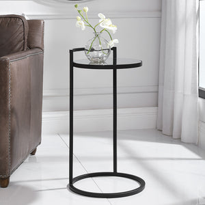 Round Mirrored Top Accent Table-Matte Black