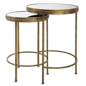 Round Mirror Top Brass Nesting Tables