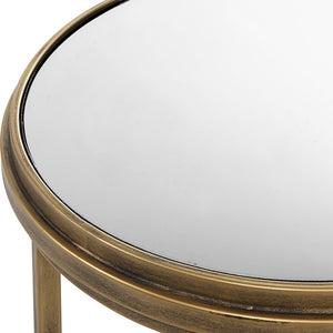 Round Mirror Top Brass Nesting Tables
