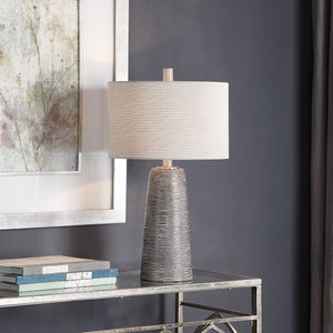Etched Texture Ceramic Table Lamp-Light Gray Wash