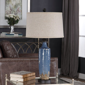 Distressed Ceramic Table Lamp-Blue & Dark Khaki