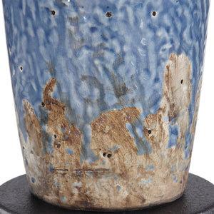 Distressed Ceramic Table Lamp-Blue & Dark Khaki