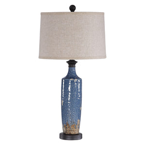 Distressed Ceramic Table Lamp-Blue & Dark Khaki