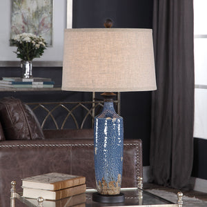 Distressed Ceramic Table Lamp-Blue & Dark Khaki