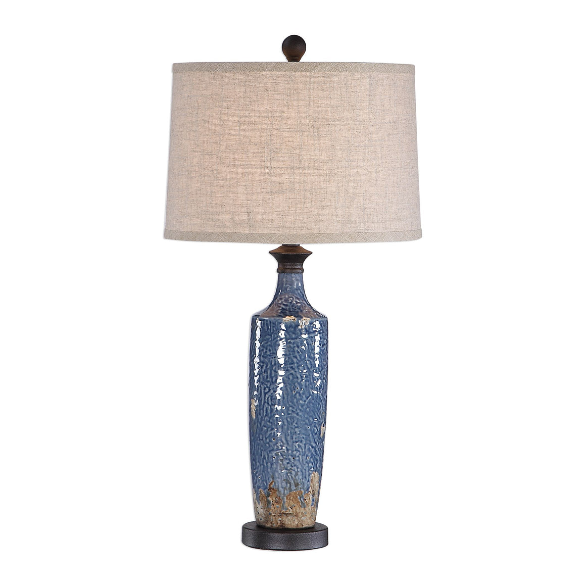 Distressed Ceramic Table Lamp-Blue & Dark Khaki