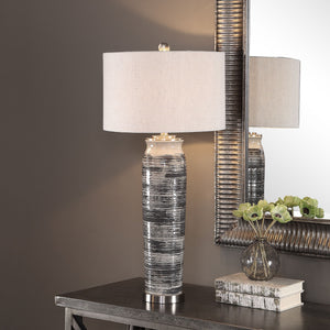 Ribbed Texture Cylinder Table Lamp-Espresso & Cream