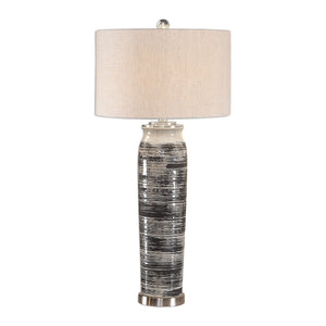 Ribbed Texture Cylinder Table Lamp-Espresso & Cream