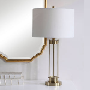 Glass Base with Decorative Rods Table Lamp-Golden Brass