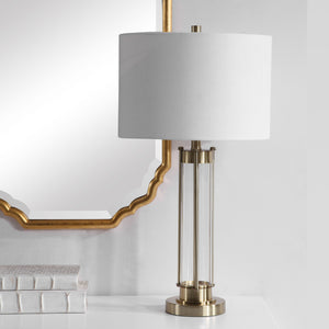 Glass Base with Decorative Rods Table Lamp-Golden Brass