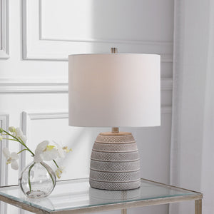 Ribbed Gray and White Table Lamp