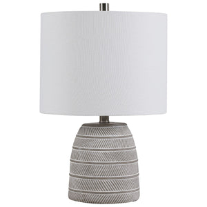 Ribbed Gray and White Table Lamp