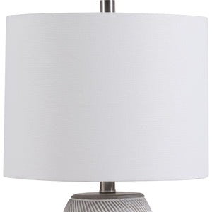 Ribbed Gray and White Table Lamp