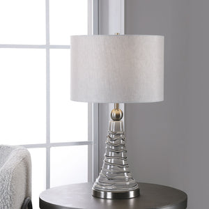 Wave Pattern Ceramic Table Lamp-Dove Gray