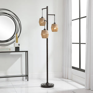 Midcentury Floor Lamp with Rope Shades -Oil Rubbed Bronze Finish