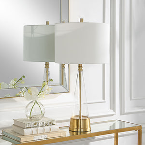 Contemporary Cone Shape Table Lamp-Antique Brass Finish