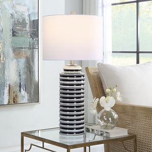 Navy and White Ceramic Base with Brushed Nickel Accents Lamp