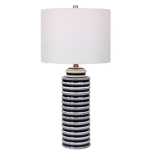 Navy and White Ceramic Base with Brushed Nickel Accents Lamp