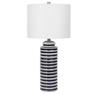 Navy and White Ceramic Base with Brushed Nickel Accents Lamp