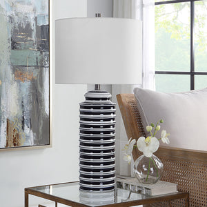 Navy and White Ceramic Base with Brushed Nickel Accents Lamp