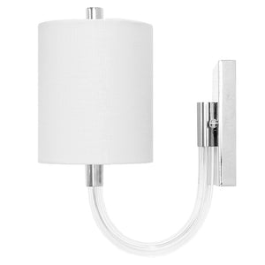 Worlds Away Walton Acrylic Sconce with White Linen Shade – Nickel