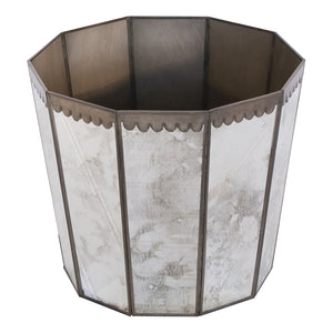 Worlds Away Hexagonal Antique Mirror Wastebasket