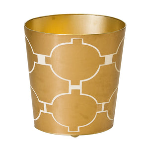 Worlds Away Patterned Oval Wastebasket - Gold & Cream