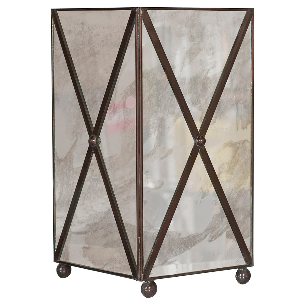 Worlds Away Square Antique Mirror Wastebasket with Cross-Hatch Details