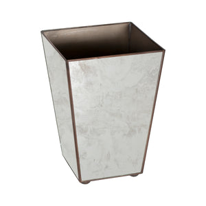 Worlds Away Tapered Square Antique Mirror Wastebasket