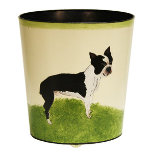Worlds Away Hand-Painted Wastebasket - Boston Terrier