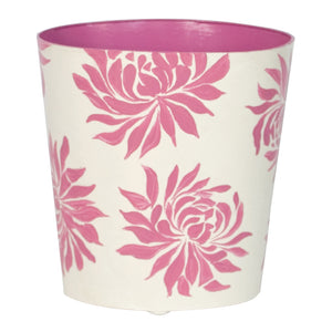 Worlds Away Floral Hand-Painted Wastebasket - Pink