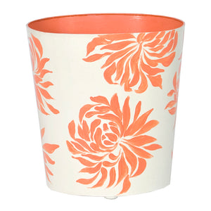 Worlds Away Floral Hand-Painted Wastebasket - Orange