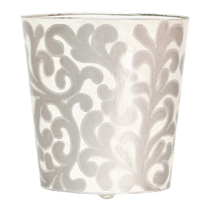 Worlds Away Hand-Painted Branches Wastebasket - Silver & Cream