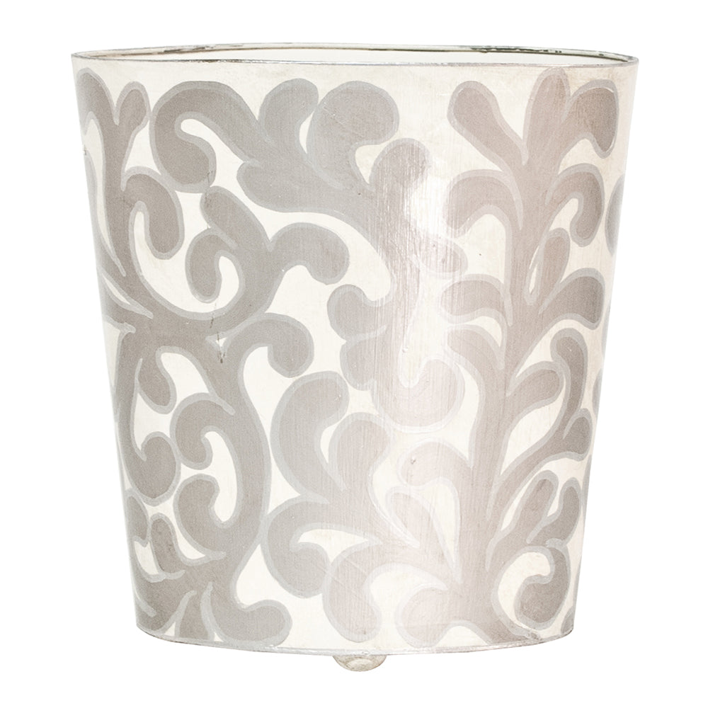 Worlds Away Hand-Painted Branches Wastebasket - Silver & Cream