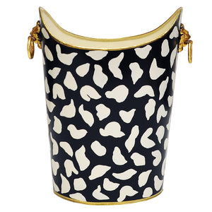 Worlds Away Hand-Painted Wastebasket with Lion Handles - Black Leopard