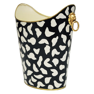 Worlds Away Hand-Painted Wastebasket with Lion Handles - Black Leopard