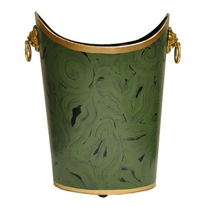 Worlds Away Hand-Painted Wastebasket with Lion Handles - Malachite