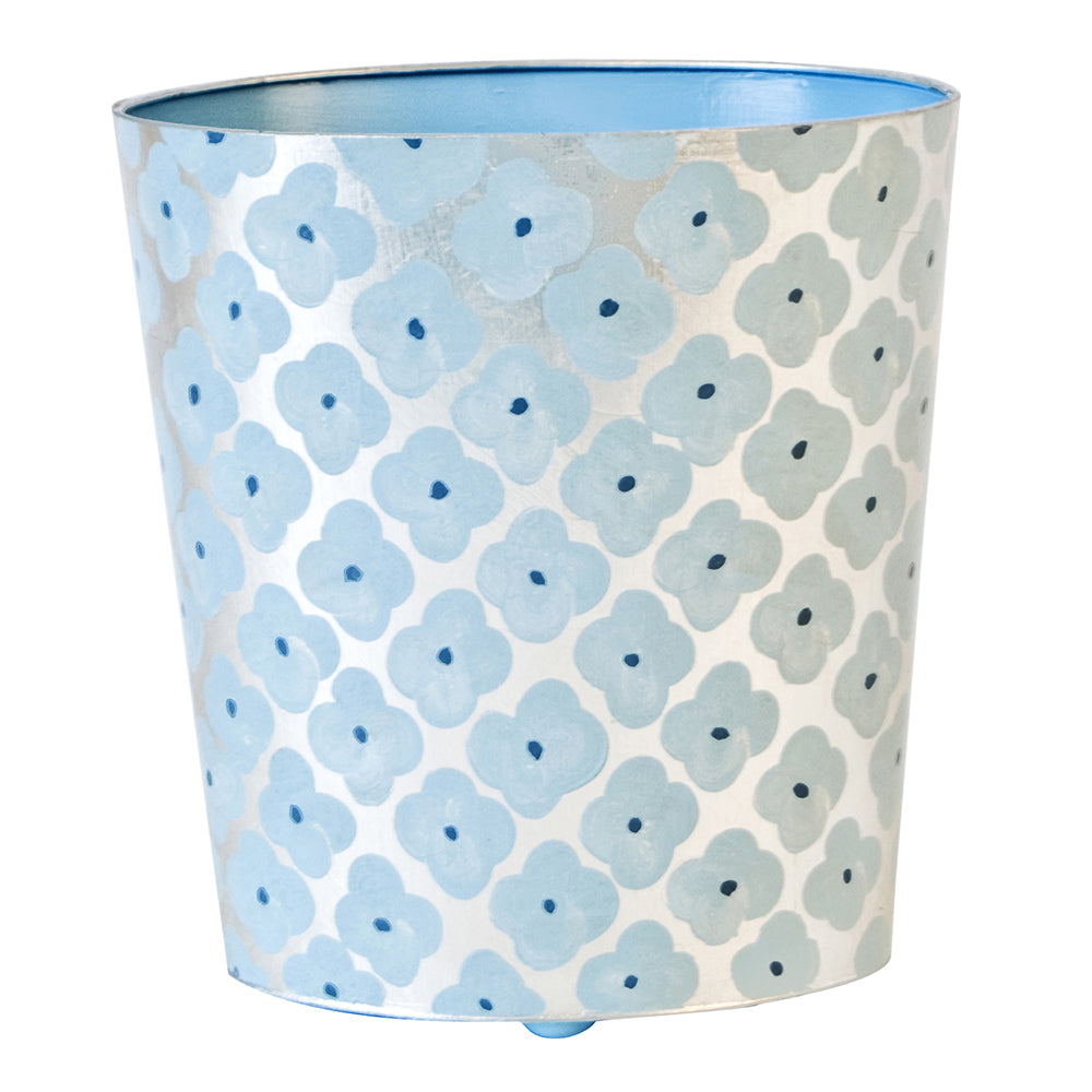 Worlds Away Hand-Painted Oval Wastebasket - Blue Morocco