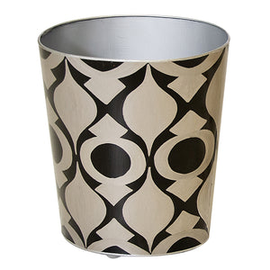 Worlds Away Hand-Painted Oval Wastebasket - Black & Silver