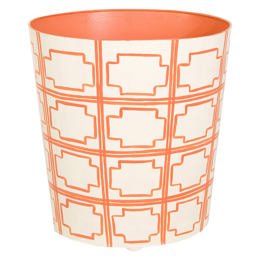 Worlds Away Hand-Painted Oval Wastebasket - Orange & Cream