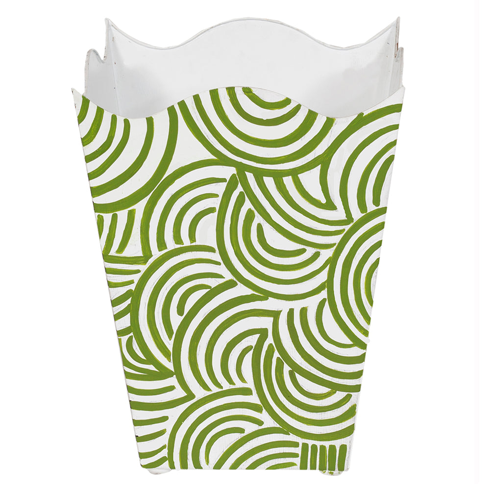 Worlds Away Hand-Painted Wave Top Wastebasket - Green