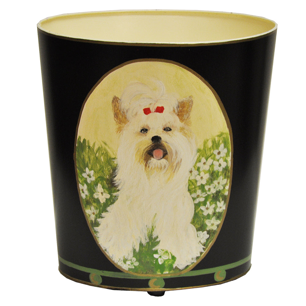 Worlds Away Hand-Painted Wastebasket - Yorkshire Terrier
