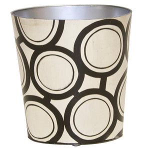 Worlds Away Hand-Painted Oval Wastebasket - Black Bubbles