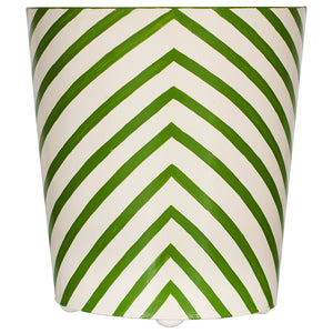Worlds Away Hand-Painted Oval Wastebasket - Green Zebra