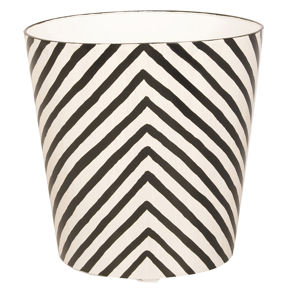 Worlds Away Hand-Painted Oval Wastebasket - Black Zebra