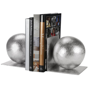 Worlds Away Wilder Iron Ball Bookends - Silver Leaf
